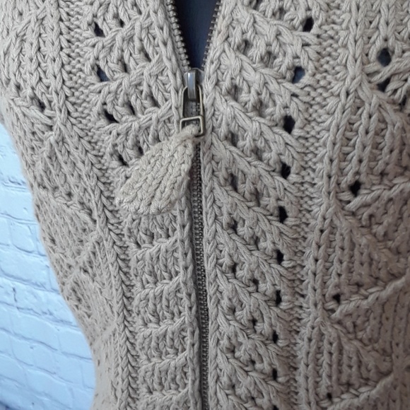 Woolrich Khaki crochet sweater vest zip up Vintage - Picture 3 of 7